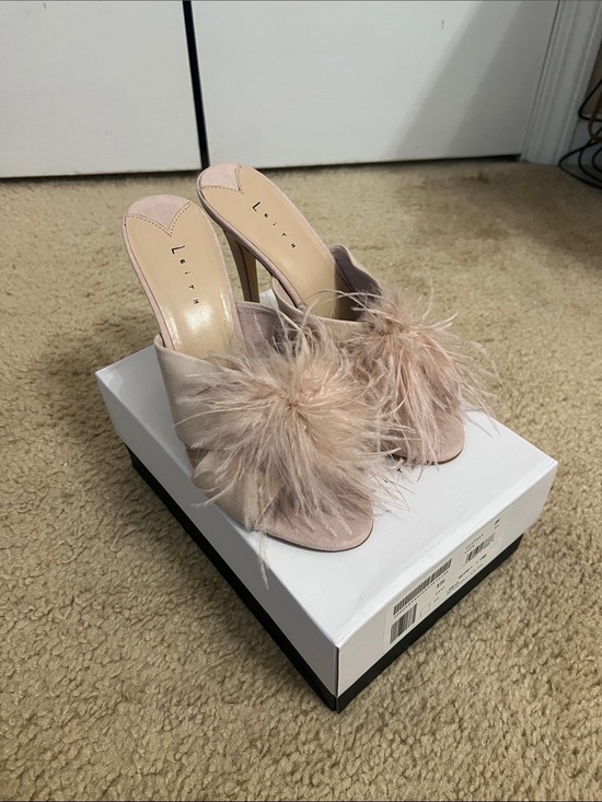 Leith Shoes - Leith Blush Feather Slide Heels